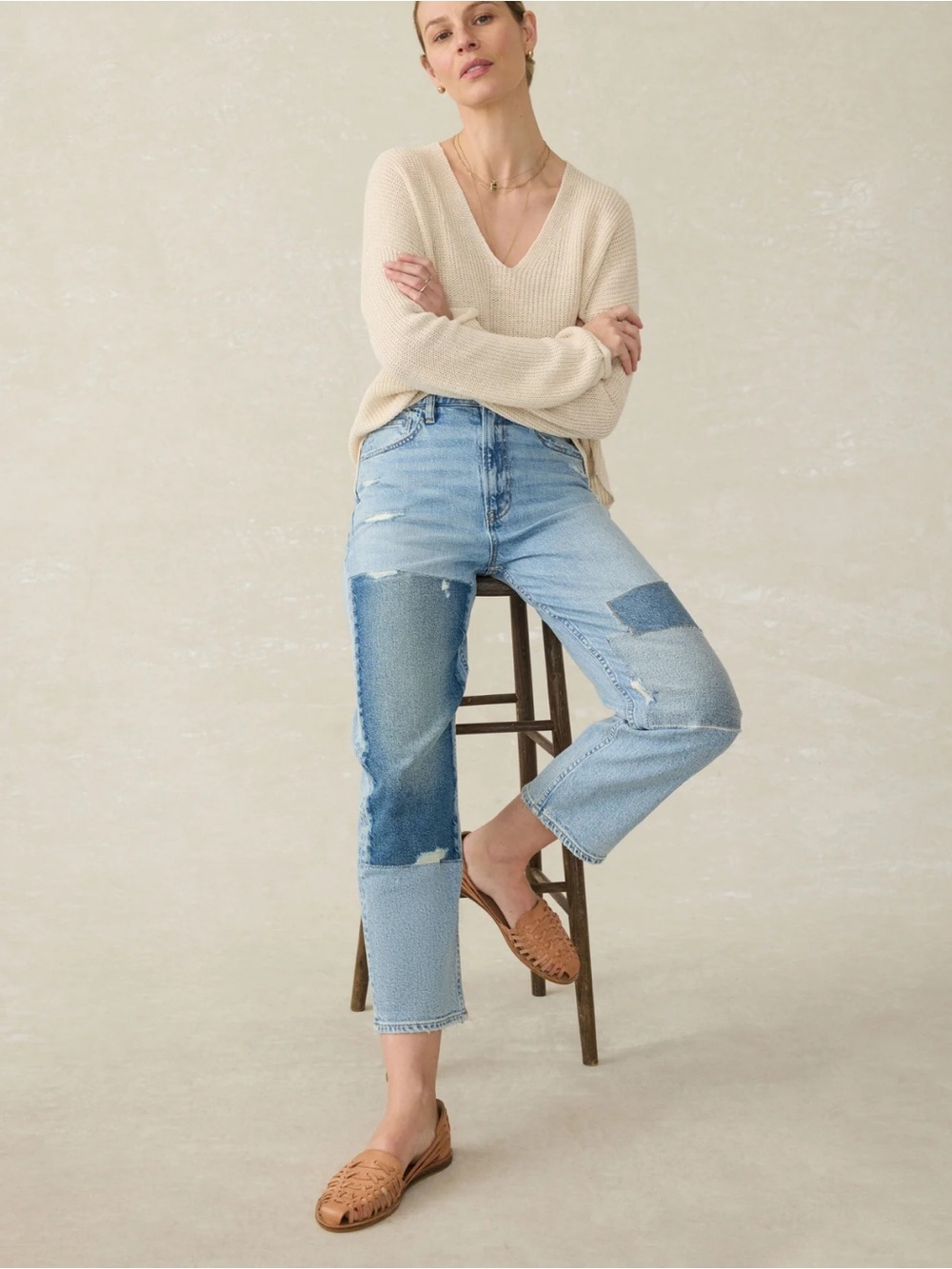 FAHERTY 90s Crop Patchwork Jeans Size 32